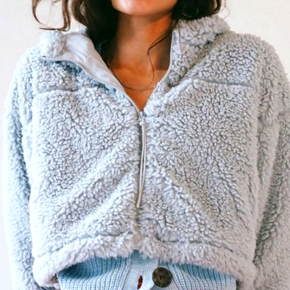 Urban Outfitters Light Blue Sherpa Zip-Up Hoodie